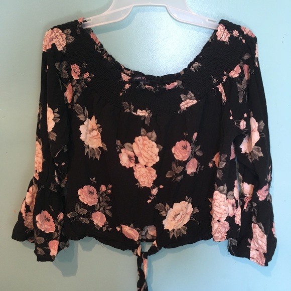 Heart & Hips Tops - Heart & Hips Black and Floral Crop Top